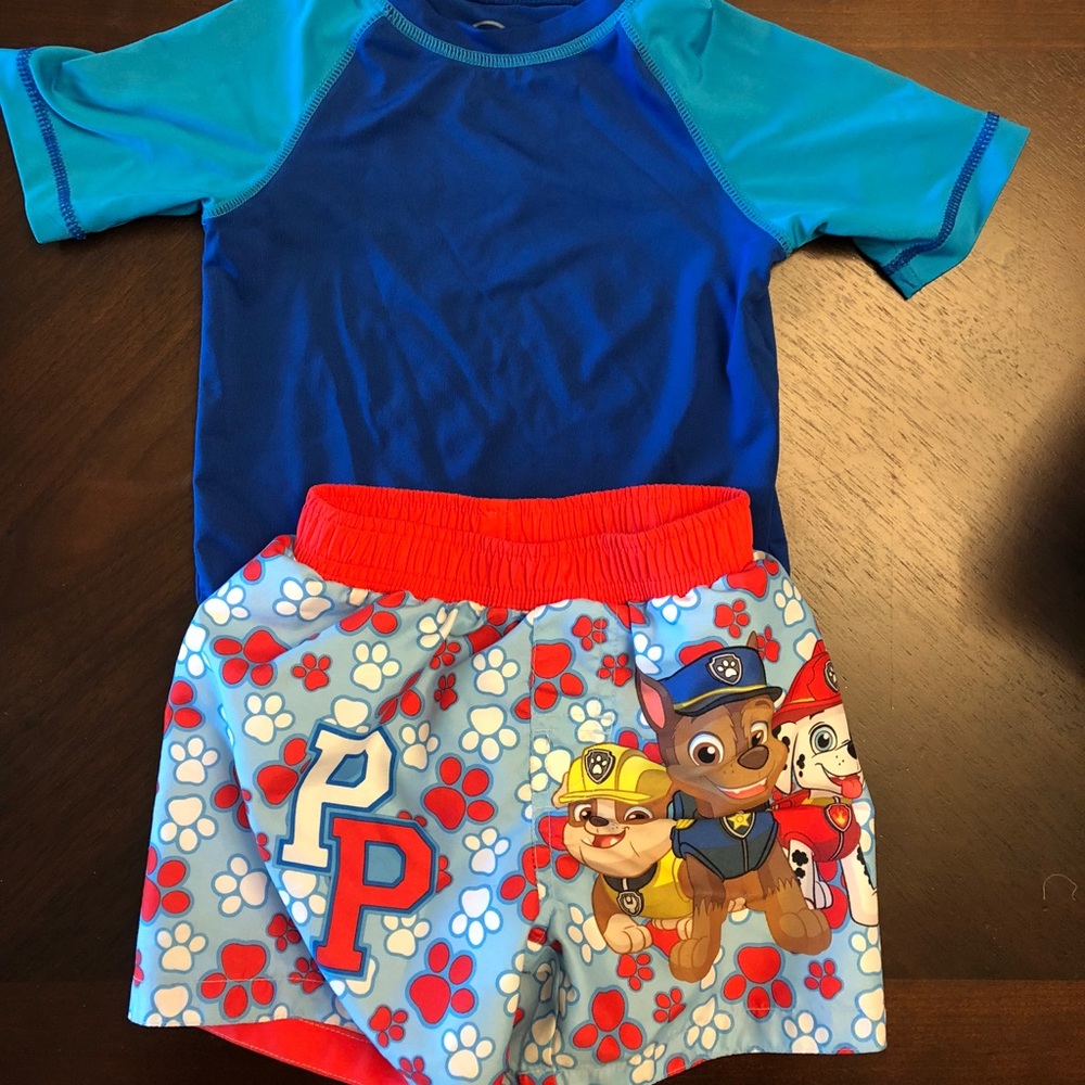 Toddler 18 Month Swim Shirt & Paw Patrol Trunks